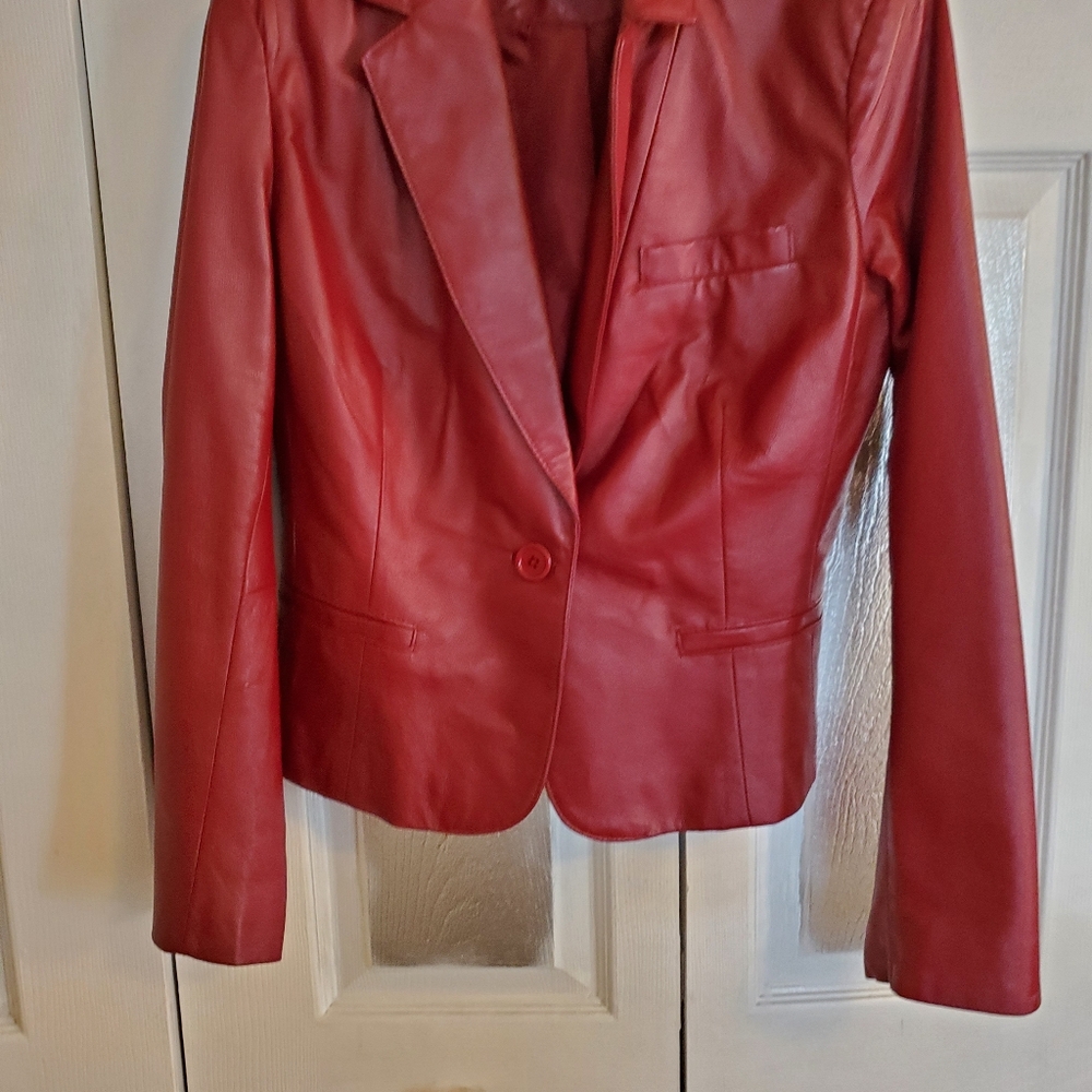 Newport News Red/Wine Leather Jacket S 8 - Picture 2 of 12